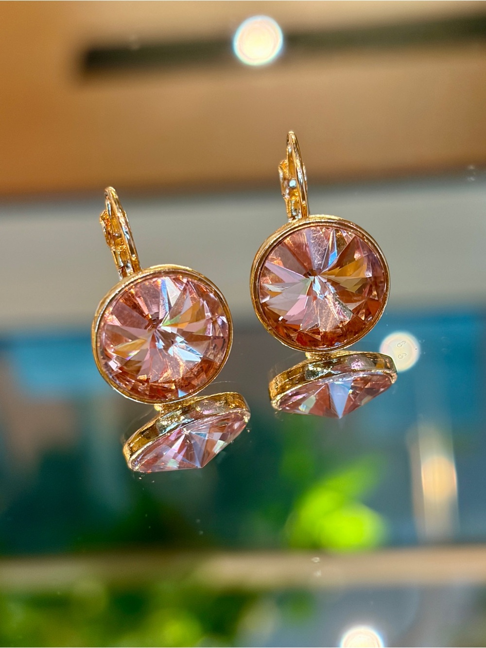 Champagne Color Brilliant Crystal Statement Earrings Assorted Finish In Gold